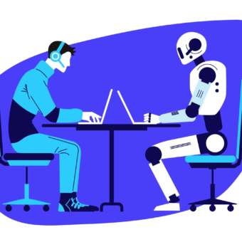 Ein KI Kollege arbeitet gemeinsam mit einem Mensch. rheingold_randstad_KI Studie
